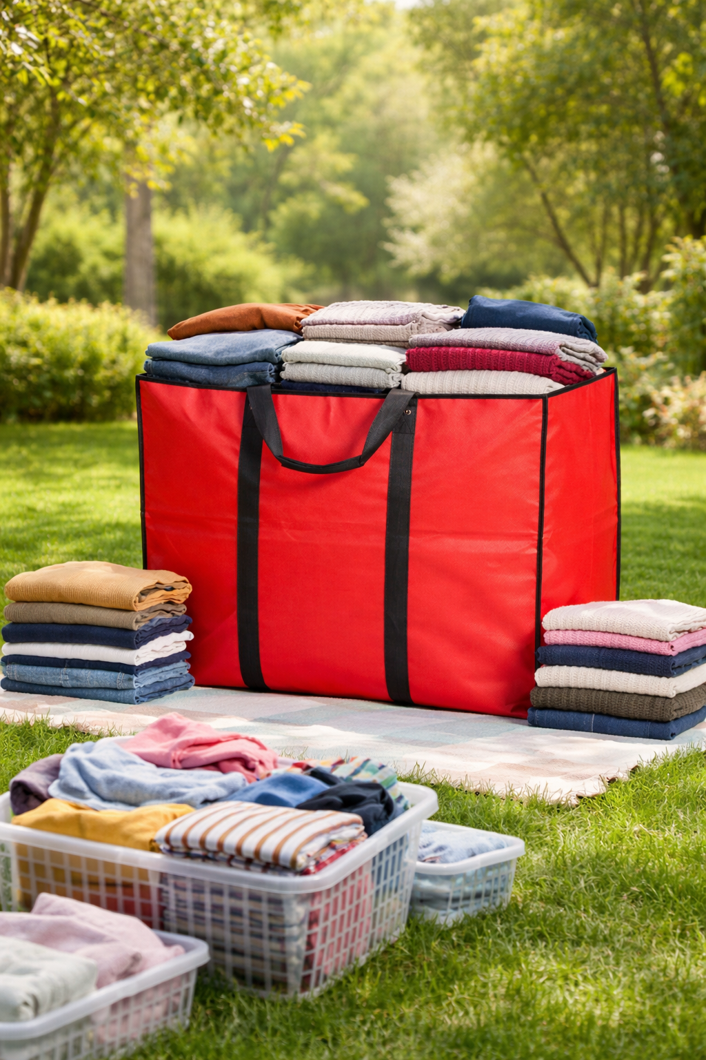 Large Storage Bag - Red - Size - 27*24+14 -120 GSM - Non Woven